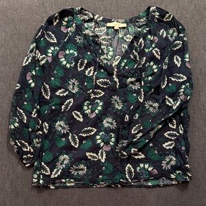 LOFT Dark Floral Blouse - Green and White